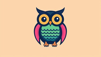 Obraz premium Cute cartoon owl, simple design, flat style. Possible use Children's book, educational material, digital art
