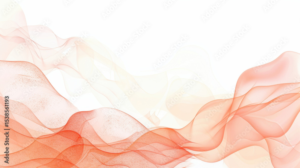Poster minimal wave pattern design with overlapping transparent layers in soft red and peach tones, creatin