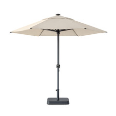Elegant beige patio umbrella casting shade against a dark background for outdoor relaxation