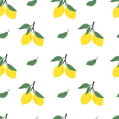 Seamless pattern with lemons and leaves. Summer pattern for fabric or wallpaper. Vector illustration.