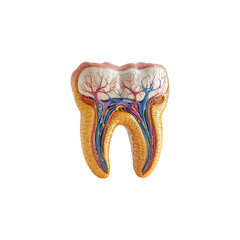 Detailed Human Molar Tooth Cross-Section Enamel, Dentin, Pulp, and Nerves isolated on transparent background, PNG