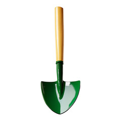 Bright Green Garden Shovel with Wooden Handle Isolated on Transparent Background, png