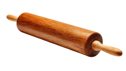 Wooden rolling pin for baking isolated on transparent background