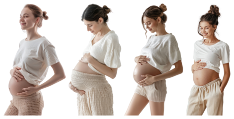 PNG Pregnant women in casual attire, smiling transparent background.