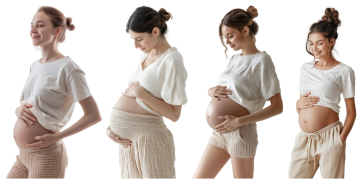 PNG Pregnant women in casual attire, smiling transparent background.