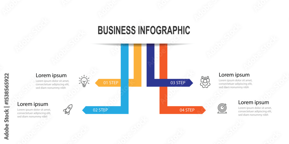 Poster business graphic presentation or information. 4 step process infographic template vector element wit