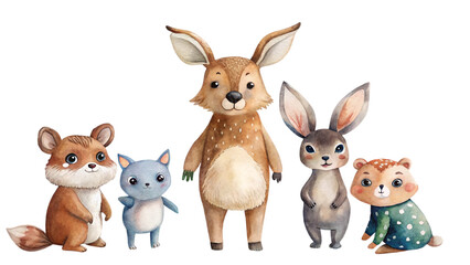 Fototapeta premium Cute Baby Animals Group – Tiger, Cat, Mouse Illustration Transparent Background