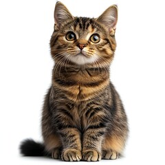 Fototapeta premium Adorable Tabby Kitten Sitting on white background. Generative AI