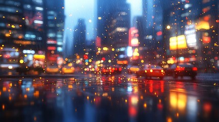 Fototapeta premium Blurry city street at night, rain