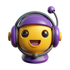 Fototapeta premium 3d happy emoji with headset isolated on transparent background