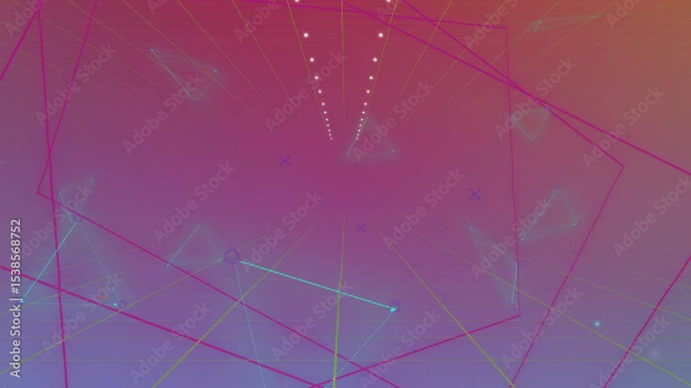 Poster initiating neon grid extending into digital space, building endless corridor frame, pulsing nodes