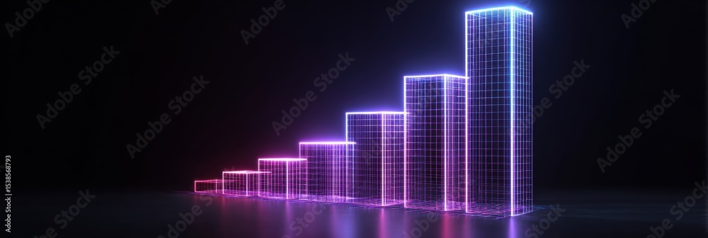 Aufkleber Wireframe Graph Visually Representing Growth With Glowing Neon Features in a Dark Setting