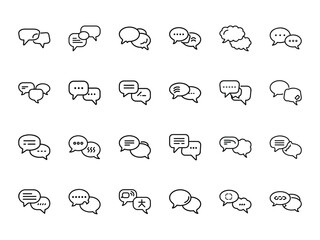 Obraz premium Bundle of Speech Bubble Silhouettes in Line Style on White Background – Chat, Messaging, Dialogue, and Communication Icons Set