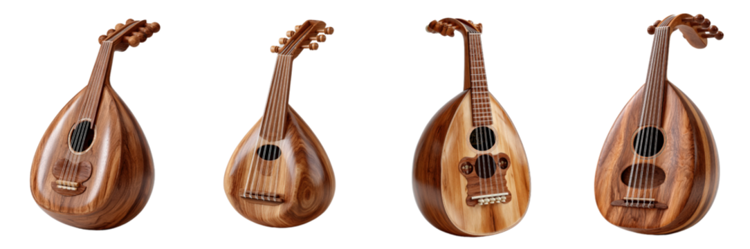 Elegant Wooden String Instruments Displayed on White Background