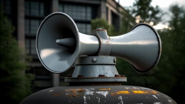 Rotating air raid siren announcing imminent danger
