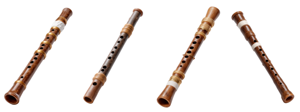 Traditional Wooden Flutes Arrangement on White Background for Music