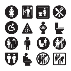 set toilet sign symbol icon  bathroom outline sig Restrooms for men and women, vecto
