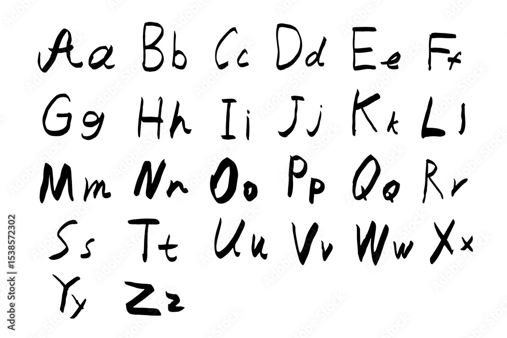 Fototapete alphabet and numbers are handwritten in black pen scrawl on white background. doodle style english l