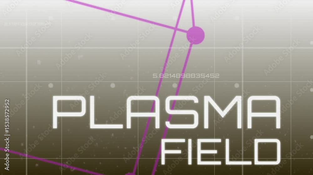 Poster fading purple network rotating in grid interface featuring data annotations and plasma field title