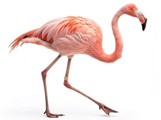 Obraz premium Elegant Pink Flamingo Posing on a White Background