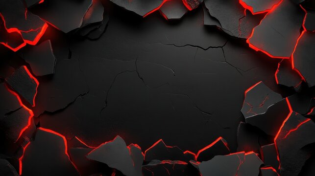 Dark cracked surface with glowing red lava-like light shining through fissures, creating a dramatic and intense background effect.
