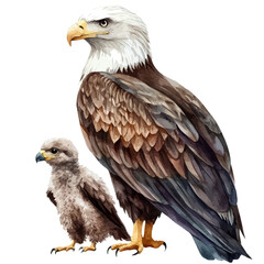 watercolor of A Mother Eagle With Her Kid, vector, isolated on a white background.