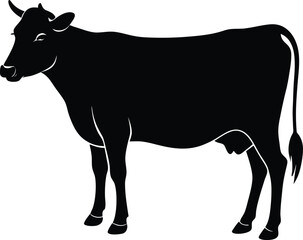 Profile silhouette of farm cow with udder and short horns