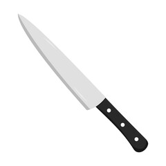 Sharp kitchen knife with black handle on a white background