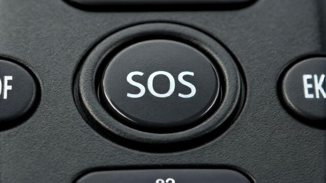 Red sos button pressing animation on black keyboard