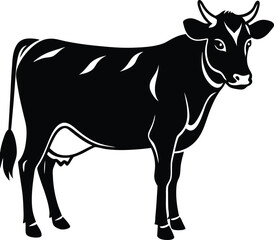 Rural cow silhouette with visible udder and short horns