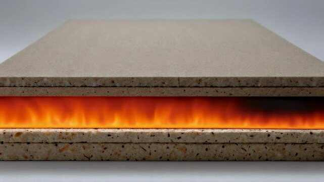 Fire resistance test showing material preventing fire spread