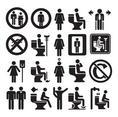 set toilet sign symbol icon  bathroom outline sig Restrooms for men and women, vecto