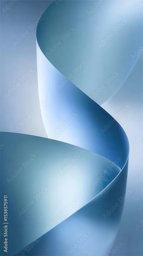 Poster sleek azure ribbon bending, twisting with fluid motion, casting subtle shadows across soft gradient 