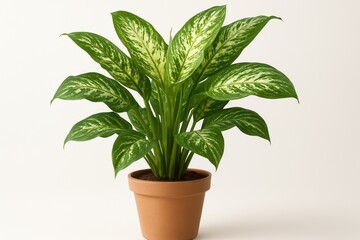 Fototapeta premium Stunning Dieffenbachia plant blooming in a pot, isolated scene