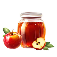Fresh Red Apples with Honey Jar on a Wooden Surface, Natural Sweetness and Vibrant Colors on transparent background