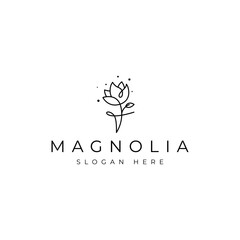 Obraz premium Magnolia flower logo with abstract outline linear continuous line design style