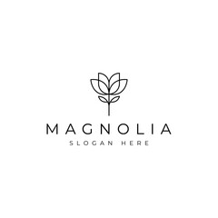 magnolia flower logo with linear line art outline design style © Local Vector