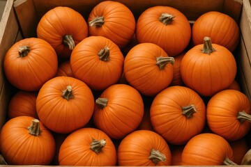A collection of pumpkins arranged in a container