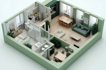 Isometric Modern Apartment Interior Floor Plan with Cozy Design