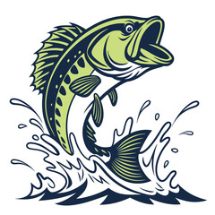 Fototapeta premium Largemouth Bass Jumping Out of Water Vector Illustration