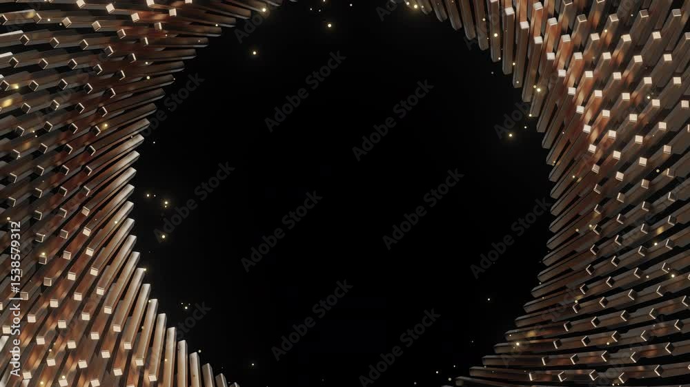 Wall mural an abstract animation features shimmering gold bars forming a dynamic circular frame, accented by br