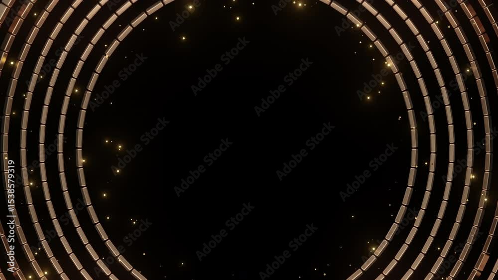 Wall mural abstract golden circle frame made of shimmering squares with small bright particles floating on a da