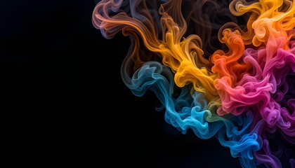 Vivid Abstract Smoke Painting on Black Background &ndash; Colorful and Dramatic Design