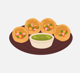 Indian Pani Puri with Green Chutney on Plate