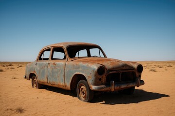 Derelict vehicle stranded in desolate terrain