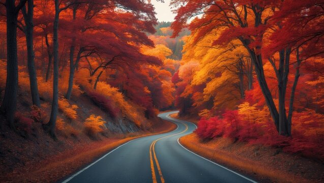 Scenic pathway lined with fall foliage in a lush park