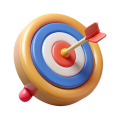 3d cartoon target with arrow isolated on transparent background