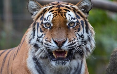 Fototapeta premium A close-up of an angry tiger face