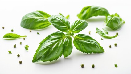 Fototapeta premium Fresh basil leaves isolated on white background