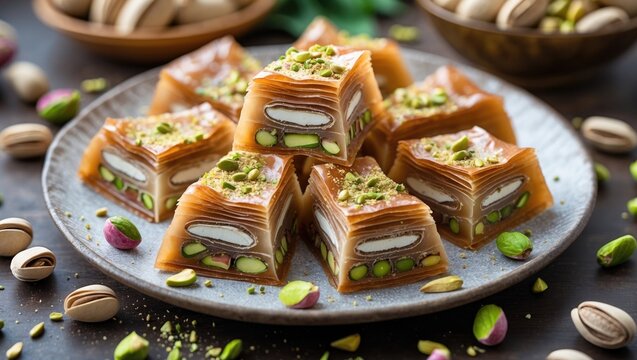 Delicious layered pastry filled with pistachio nuts